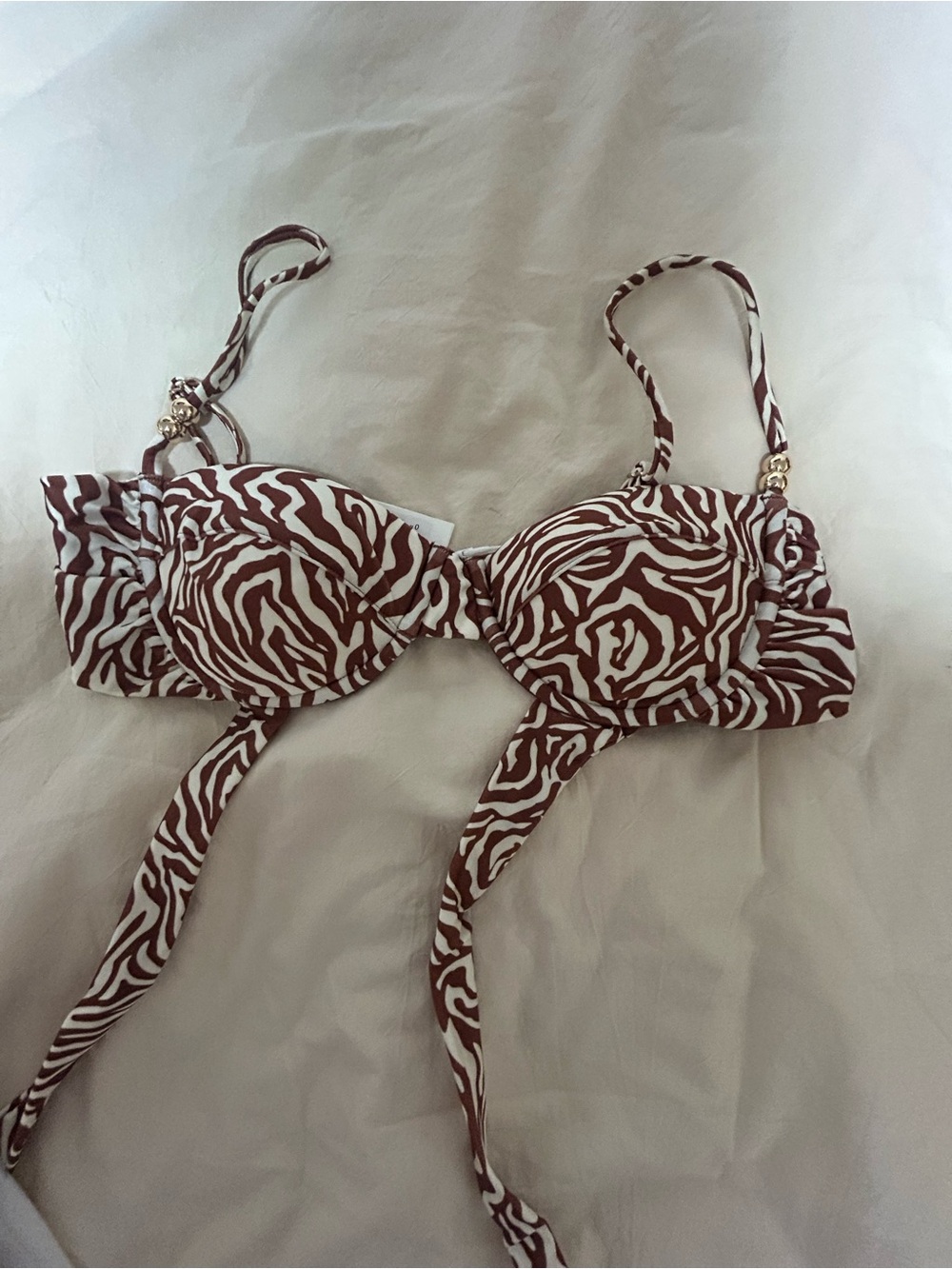 Brown and White Zebra-Print Underwire Bikini Top